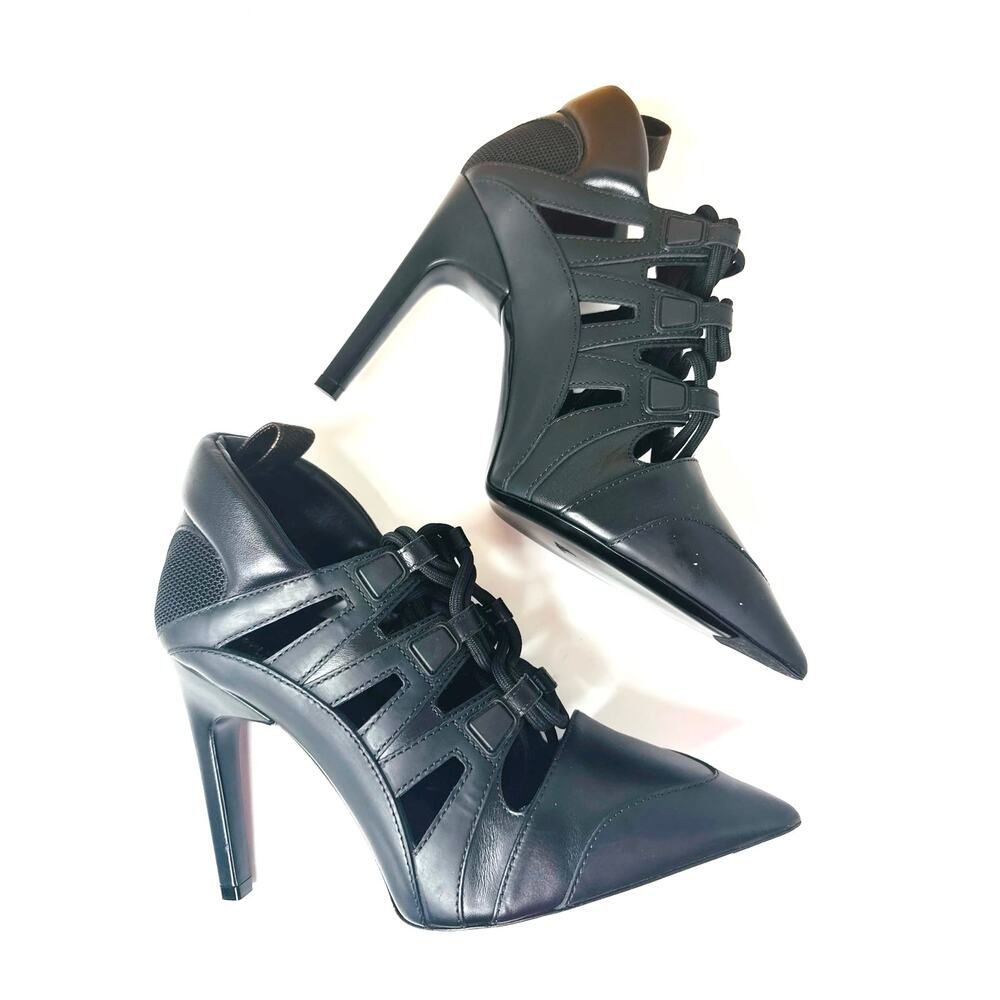 Louis Vuitton Streamline Black Mesh Leather Lace Up Pumps Heels EU 40